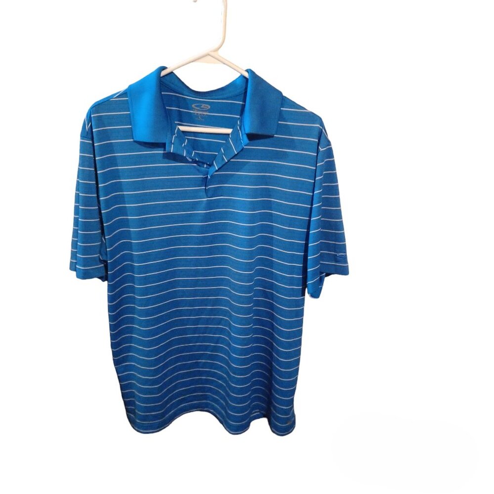 Champion Polo Shirt Blue With White Stripes EUC